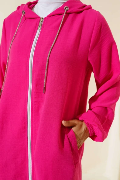 Fermuarlı Kapüşonlu Salaş İkili Takım Fuşya - Resim 4