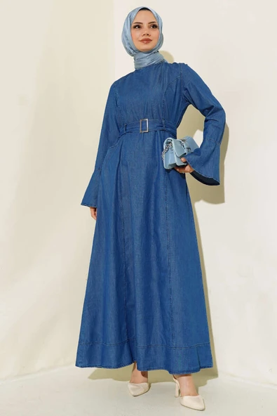 Kuşaklı Cepli Kot Elbise Kot ürün görseli 1