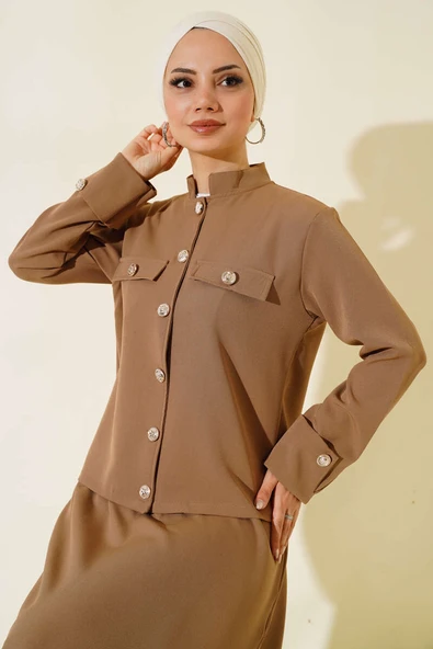 Cep Kapak Detaylı İkili Takım Latte - Resim 2