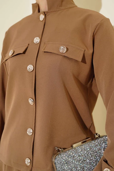 Cep Kapak Detaylı İkili Takım Latte - Resim 4