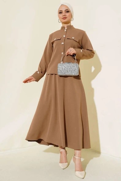 Cep Kapak Detaylı İkili Takım Latte ürün görseli 1