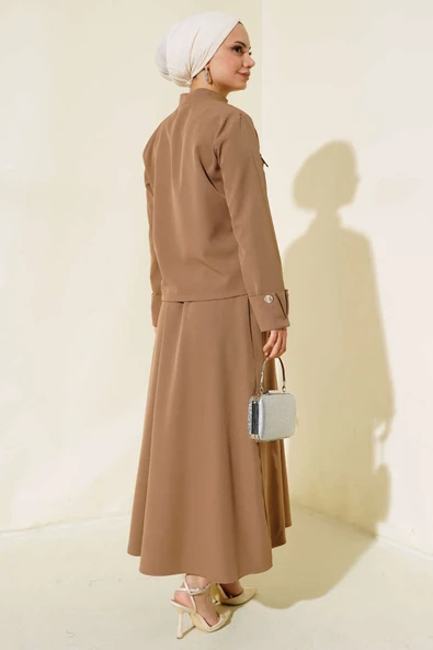 Cep Kapak Detaylı İkili Takım Latte - Resim 3