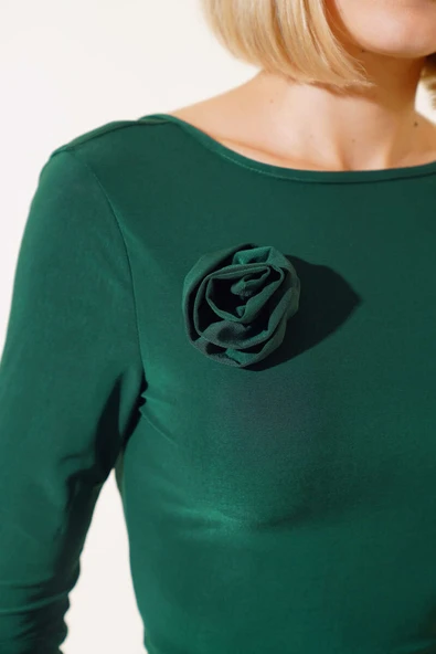 Yırtmaçlı Etekli İkili Takım Zümrüt Yeşili - Resim 4