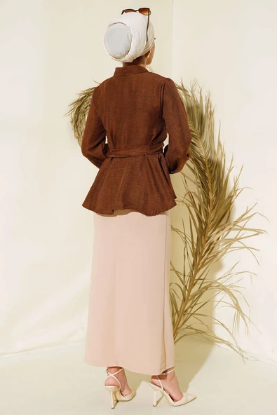 Önü Bağlamalı Gömlek Kestane - Resim 3