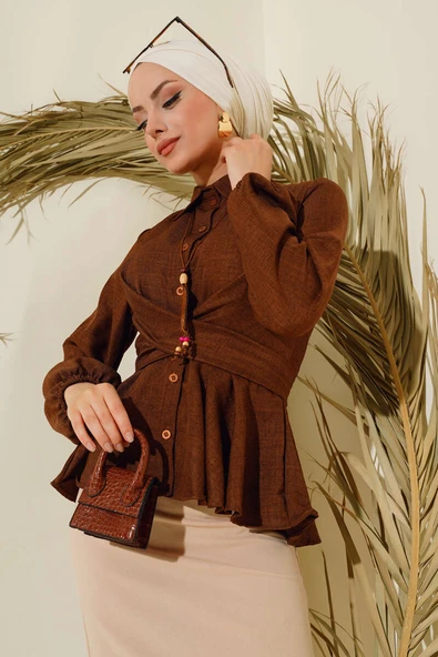 Önü Bağlamalı Gömlek Kestane ürün görseli 1