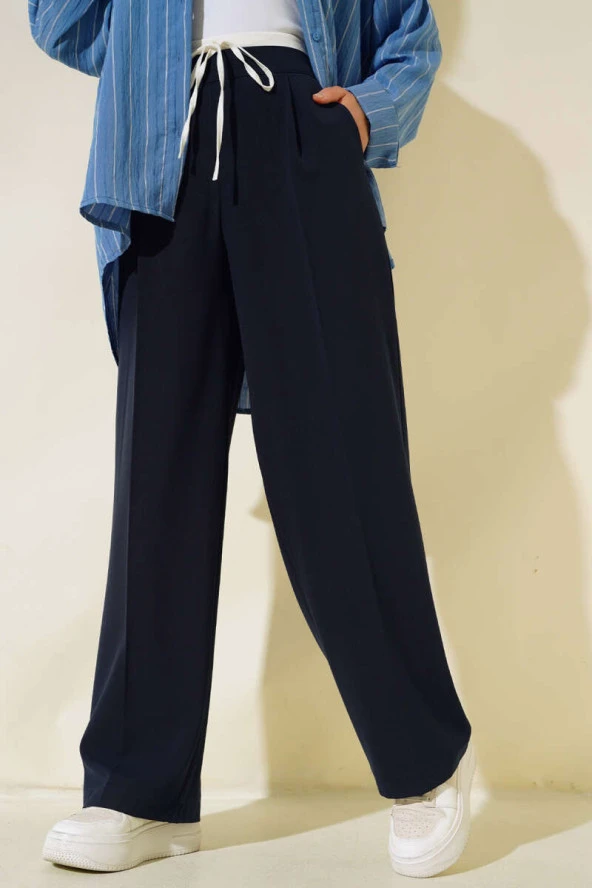 İp Bağcıklı Pantolon Lacivert - Resim 2