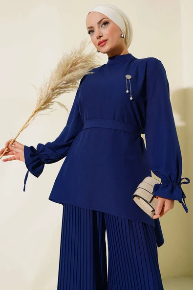 Piliseli Pantolonlu İkili Takım Lacivert ürün görseli 1