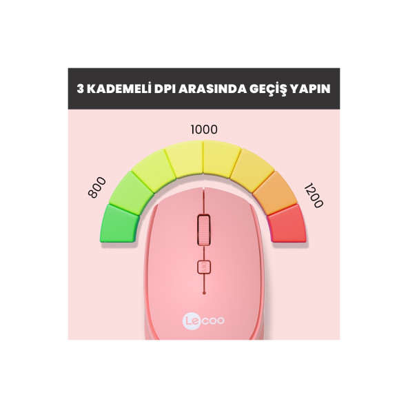 Lenovo Lecoo WS202 Kablosuz 1200DPI 4 Tuşlu Optik Mouse Pembe - 2