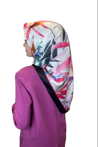 Quare Kristal Eşarp, Yaprak Desenli Kristal Rayon Eşarp 01064  SİYAH