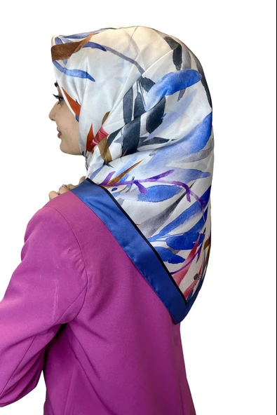 Quare Kristal Eşarp, Yaprak Desenli Kristal Rayon Eşarp 01064  İNDİGO