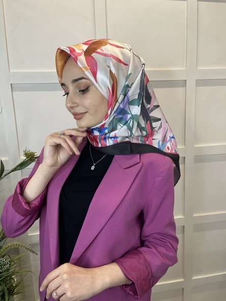 Quare Kristal Eşarp, Yaprak Desenli Kristal Rayon Eşarp 01064  SİYAH - 2