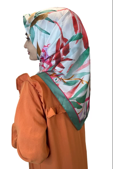 Quare Kristal Eşarp, Yaprak Desenli Kristal Rayon Eşarp 01064  MİNT