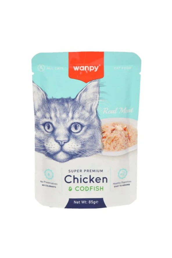 Wanpy Pouch Tavuklu Morina Balıklı Kedi Konserve 85 gr