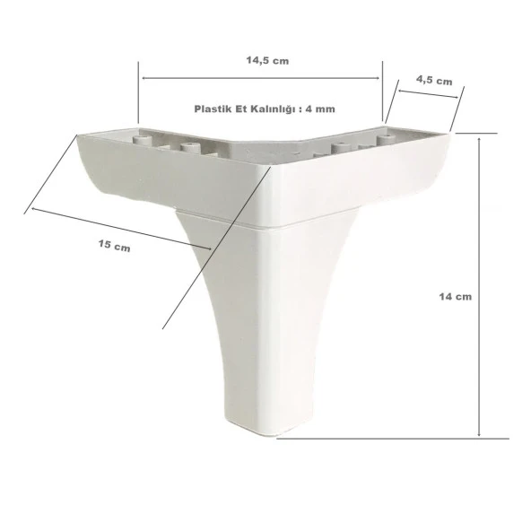 4 Adet Bella Ayak Mobilya Koltuk Çekyat Ayağı 14 cm Aytaşı-Krem - 2