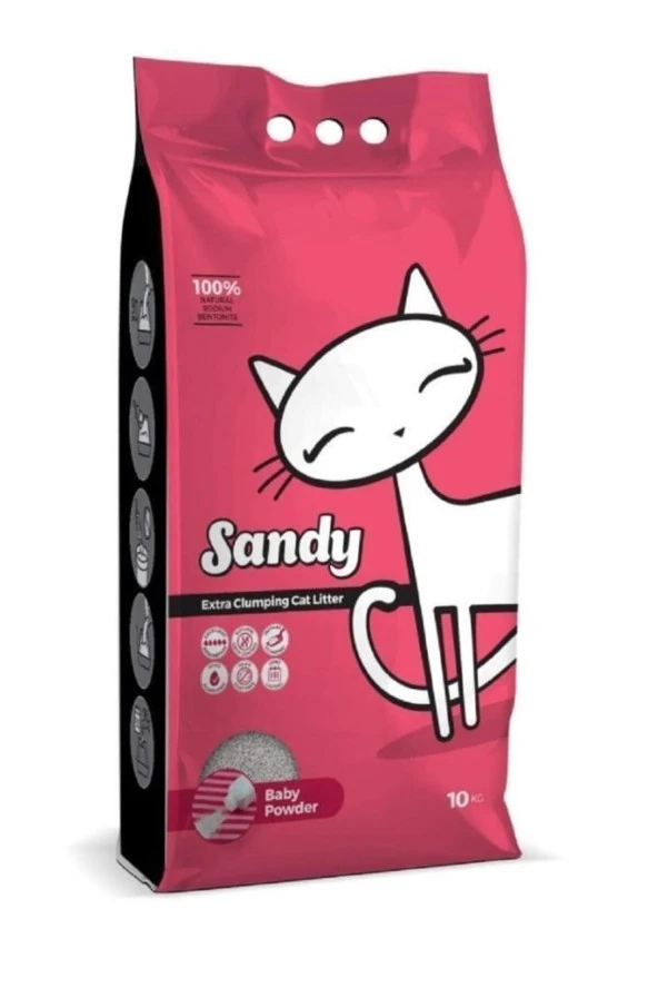 Sandy Bebek Pudralı Tozsuz Topaklanan Sodyum Bentonit Gri Kedi Kumu 10kg - Resim 2