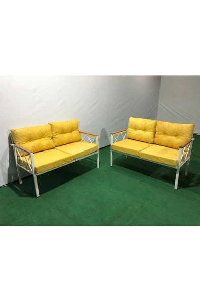 adımshops 2+2Balkon-bahçe-kafe-çay Seti-koltuk Takımı-oturma Grubu-ofis Koltuğu 2+2 beyaz profil demir