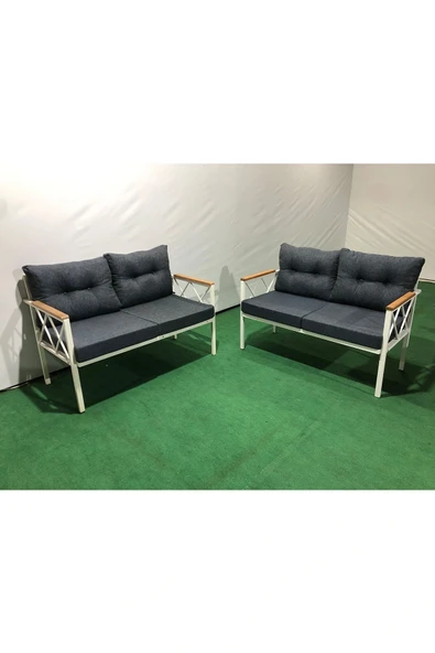 adımshops 2+2Balkon-bahçe-kafe-çay Seti-koltuk Takımı-oturma Grubu-ofis Koltuğu 2+2 beyaz profil demir