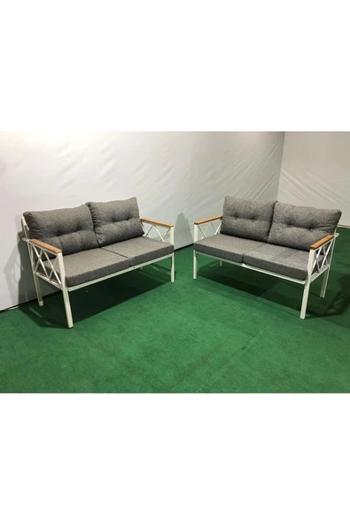 adımshops 2+2Balkon-bahçe-kafe-çay Seti-koltuk Takımı-oturma Grubu-ofis Koltuğu 2+2 beyaz profil demir