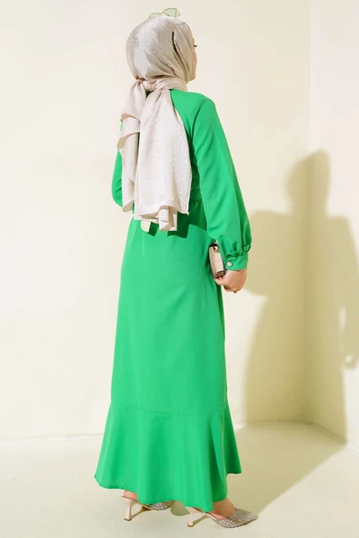 Boydan Fırfırlı Elbise Yeşil - Resim 3