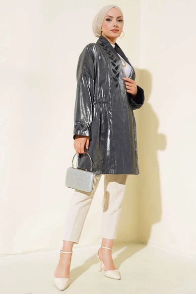 Nakış İşlemeli Parlak Kimono Füme ürün görseli 1