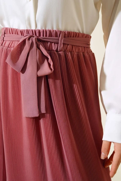 Pilise Detaylı Şifon Etek Gül Kurusu - Resim 4