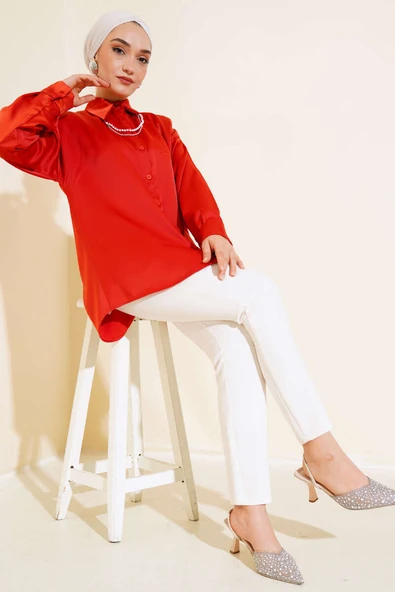 Saten Salaş Gömlek Kiremit - 2