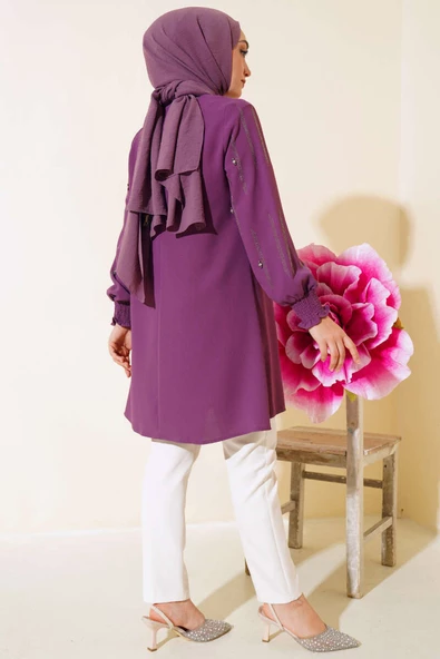 Kolu Taş Süslemeli Tunik Menekşe - 3