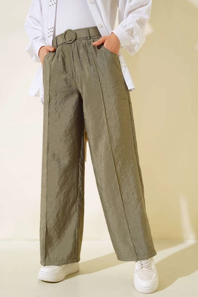 Bel Lastikli Önü Çımalı Pantolon Haki - 2