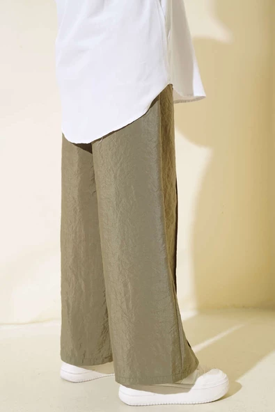 Bel Lastikli Önü Çımalı Pantolon Haki - 3