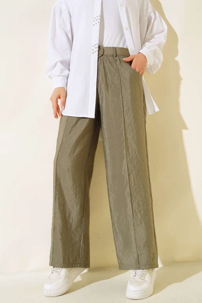 Bel Lastikli Önü Çımalı Pantolon Haki ürün görseli 1