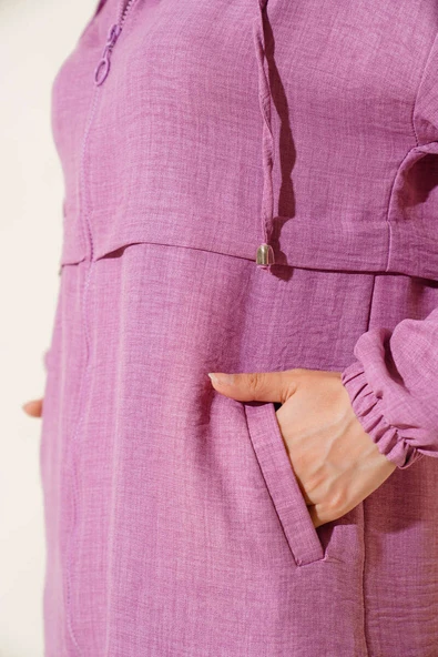 Araboy Kapşonlu Keten Kap Gül Kurusu - 4