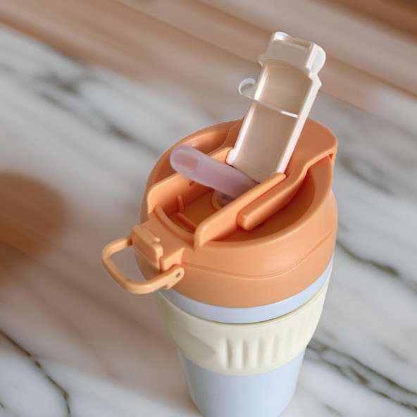 Çift Kapaklı Pipetli Yeni Seri Staınless Steel 450 ml Sıcak/soğuk Mag Bardak Termos - 3