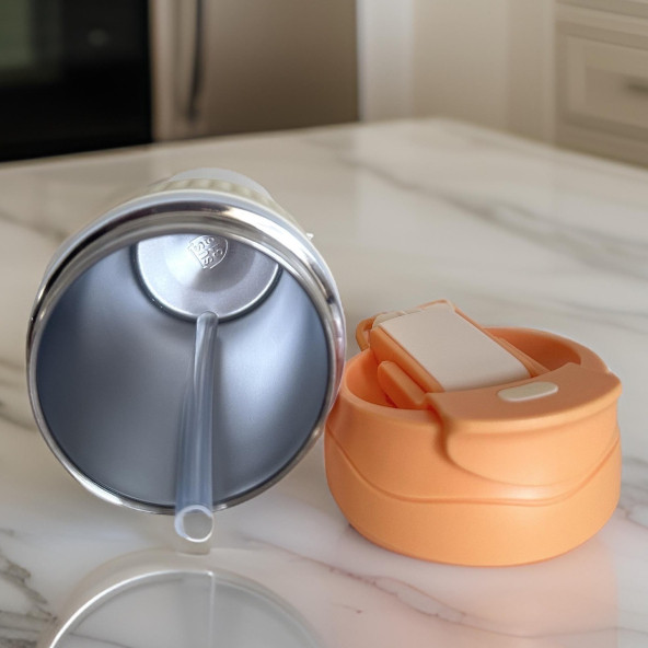 Çift Kapaklı Pipetli Yeni Seri Staınless Steel 450 ml Sıcak/soğuk Mag Bardak Termos - 4