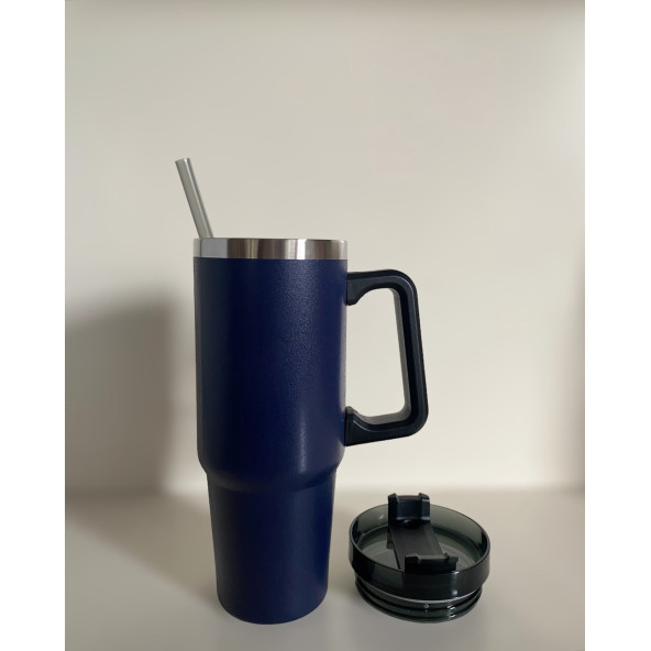 Stainless Steel Pipetli Yandan Tutmalı  0.89 Lt Seyahat Termosu - 2