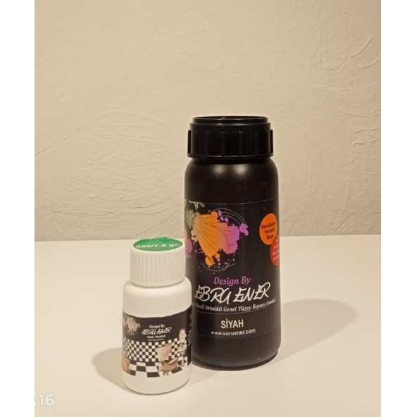 Ebru Ener Anka Vernikli Genel Yüzey Boyası Siyah 250 gr. ve Katkı Maddesi 7,5 gr.