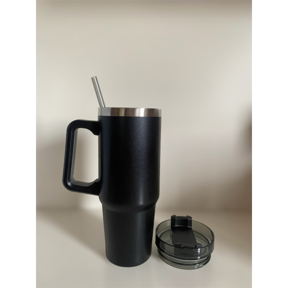 Stainless Steel Pipetli Yandan Tutmalı  0.89 Lt Seyahat Termosu - 2