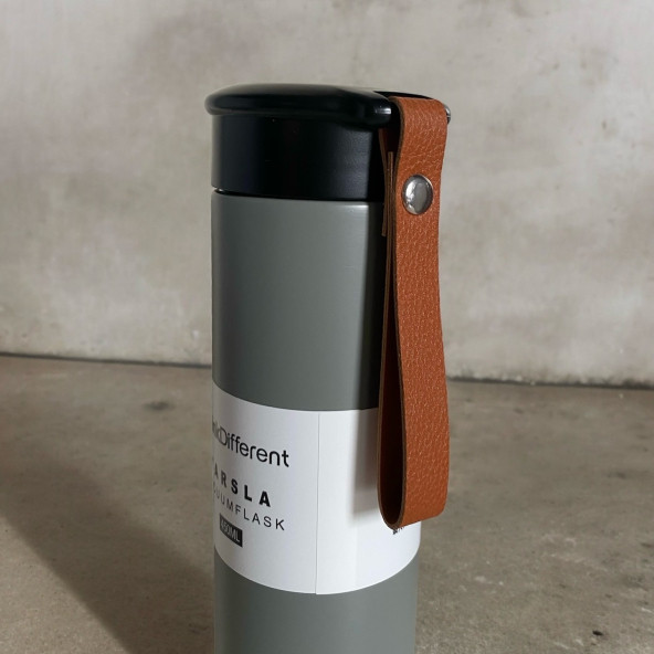 MODERN ÇİFT VAKUM YALITIMLI YANDAN DERİ TUTACAKLI SICAK/SOĞUK 450 ML GÜNLÜK, HEDİYELİK TERMOS - 3