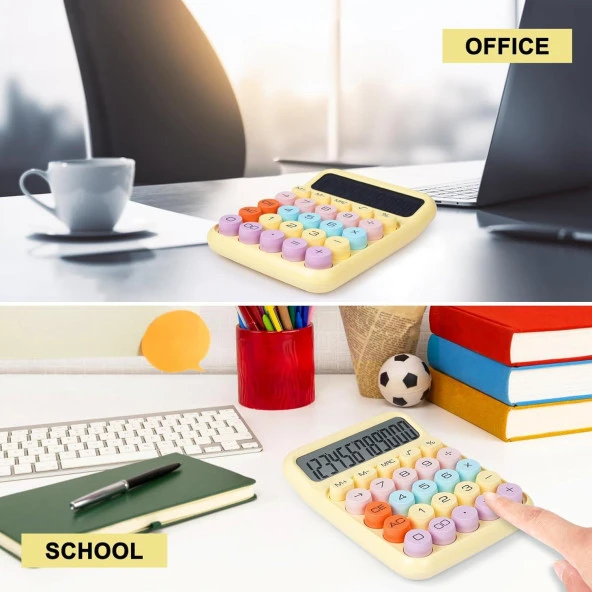 Valkyrie Renkli Çok Şirin 12 Hane Mekanik Hesap Makinası Büyük Ekranlı 4 Fonksiyonlu Ev Ofis Okul Sarı - 9