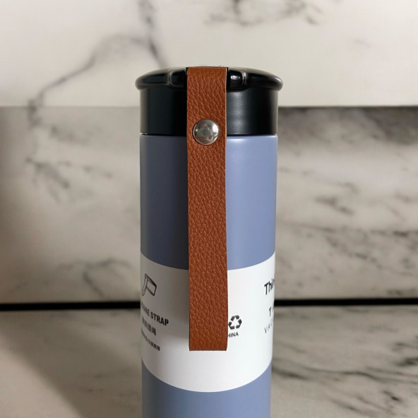 MODERN ÇİFT VAKUM YALITIMLI YANDAN DERİ TUTACAKLI SICAK/SOĞUK 450 ML GÜNLÜK, HEDİYELİK TERMOS - 2