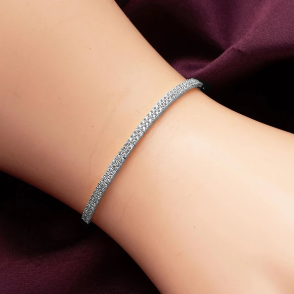 İki Sıra Beyaz Altın Su Yolu Kolye Seti - Resim 5