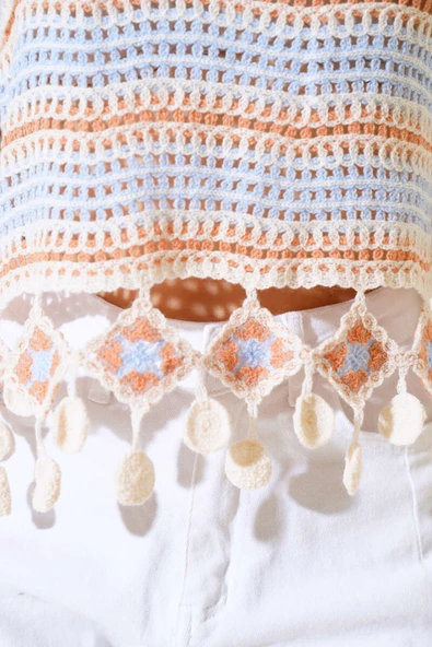 File Dantelli Bluz Oranj - Resim 4