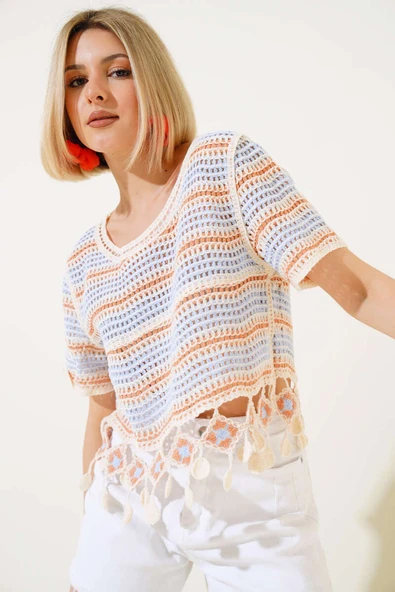 File Dantelli Bluz Oranj ürün görseli 1