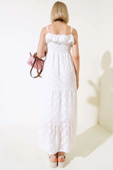 Askılı Gipeli Elbise Ekru - Resim 3