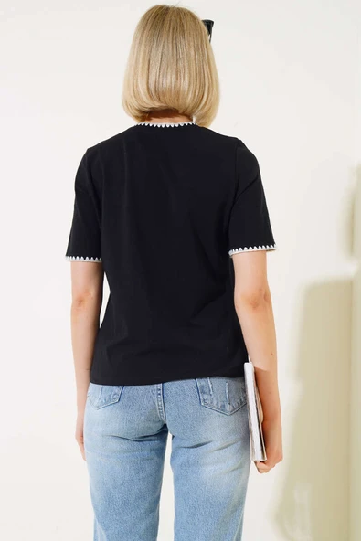 Midye Dikişli T-shirt Siyah - Resim 3