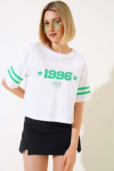 1996 Baskılı T-shirt Beyaz - Resim 2