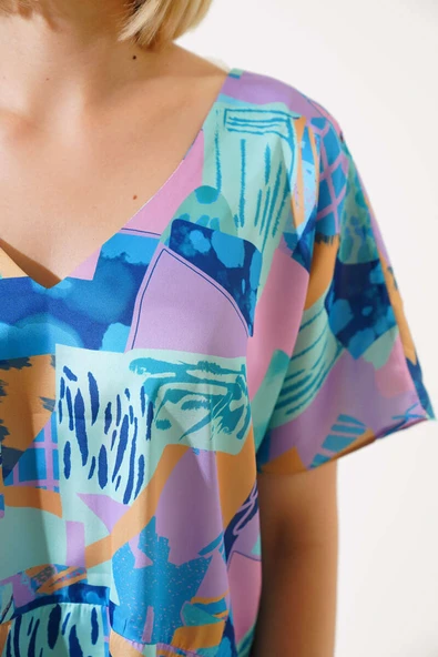 Karışık Desen Saten İkili Takım Mint - Resim 4