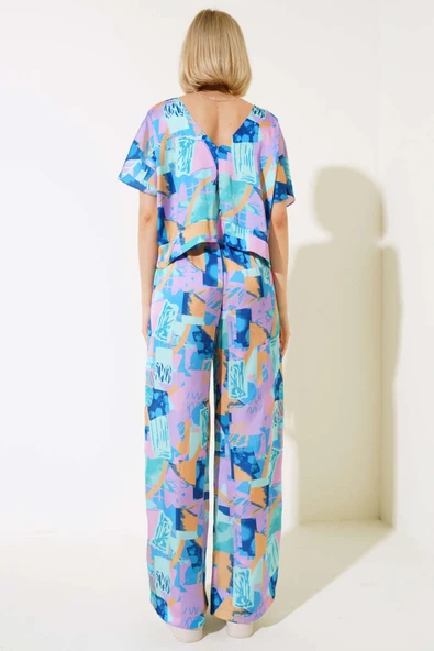 Karışık Desen Saten İkili Takım Mint - Resim 3