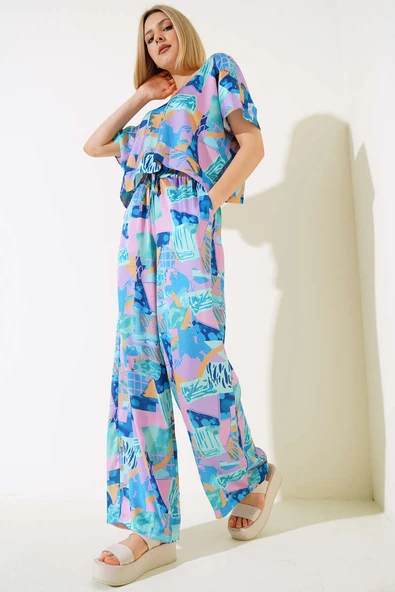 Karışık Desen Saten İkili Takım Mint ürün görseli 1