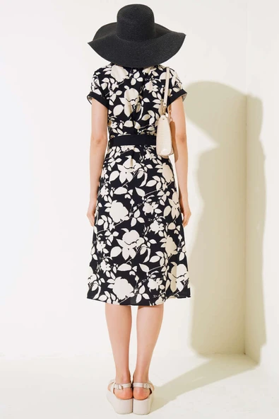 Gömlek Yaka Midi Elbise Siyah - 3