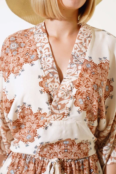 Etnik Desen Salaş İkili Takım Bej - Resim 4